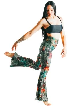 Green Thumb Printed Bell Bottoms -Yoga Democracy 111476 Green Thumb Front 1