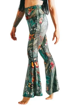 Green Thumb Printed Bell Bottoms -Yoga Democracy 111476 Green Thumb Side 1