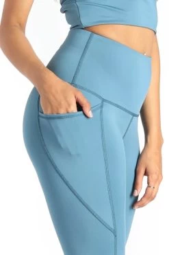 7/8 Boundless Legging With Pockets In Ocean -Yoga Democracy 1115 SOLIDS BLUE DETAIL sw