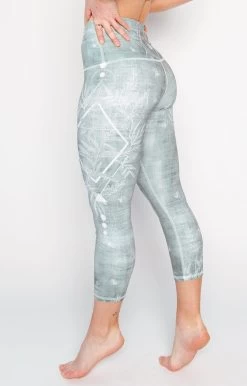 Pure Sage Printed Yoga Crops -Yoga Democracy 1201 PureSage Left