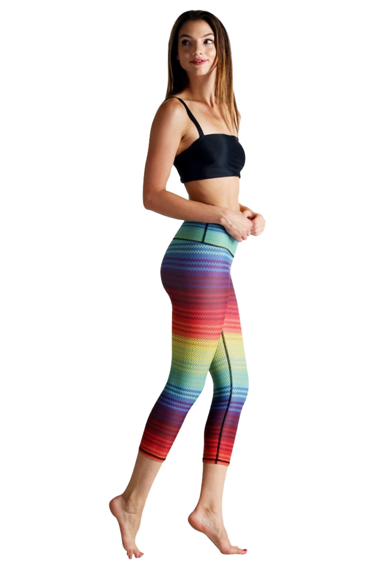 Rainbow Stripe Printed Yoga Crops 7 Rainbow Stripe Printed Yoga Crops - Image 5