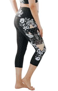 Beeloved Blackout Printed Yoga Crops -Yoga Democracy 1201 beelovedBO side removebg