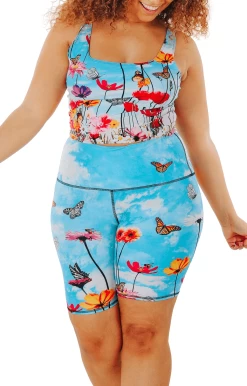 Biker Shorts In Flower Bomb -Yoga Democracy 1304 flowerbomb front removebg