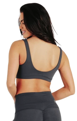 Everyday Sports Bra In Steele Gray - Medium Support, A - E Cups -Yoga Democracy 1505 SteeleGray Back removebg