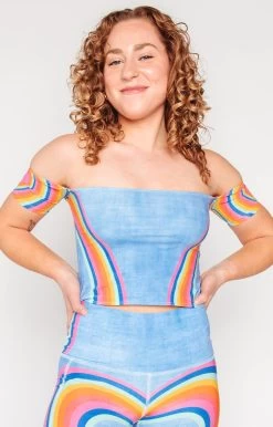 Off The Shoulder Bandeau In Rainbow Love