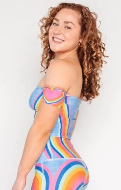 Off The Shoulder Bandeau In Rainbow Love -Yoga Democracy 1609 RainbowLove Side